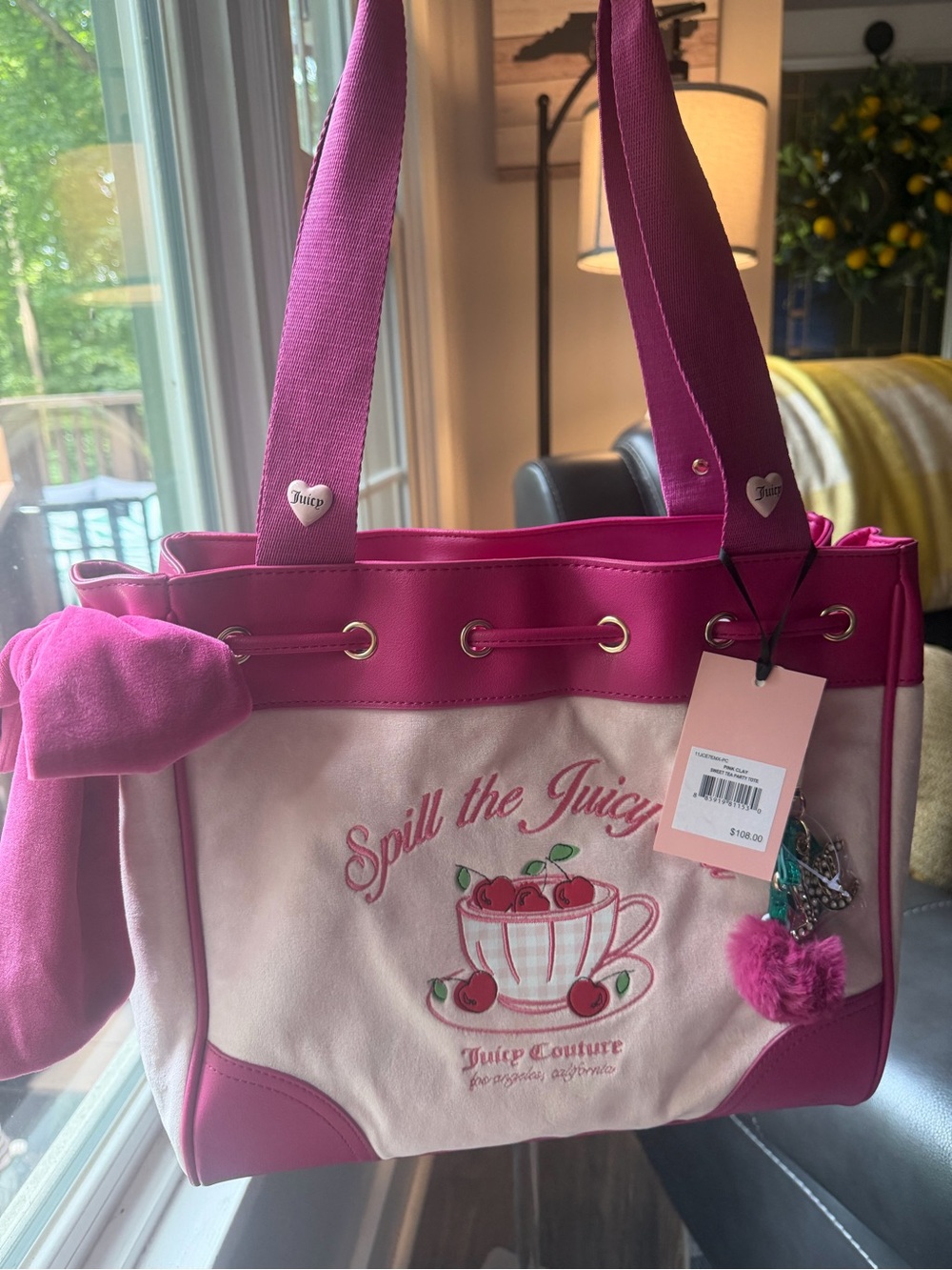 Juicy Couture Pink and Hot Pink 'Spill the Juicy' Canvas Tote